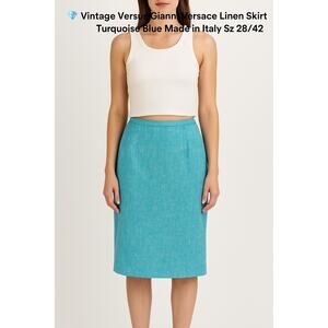 Vintage Versus Gianni Versace Teal Linen Skirt Sz 28/42